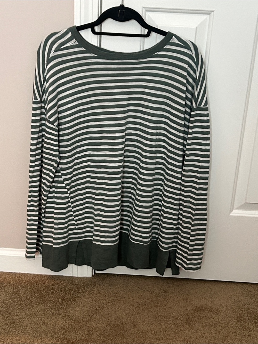 Lou & Grey Olive and White Striped Long-Sleeve Tee